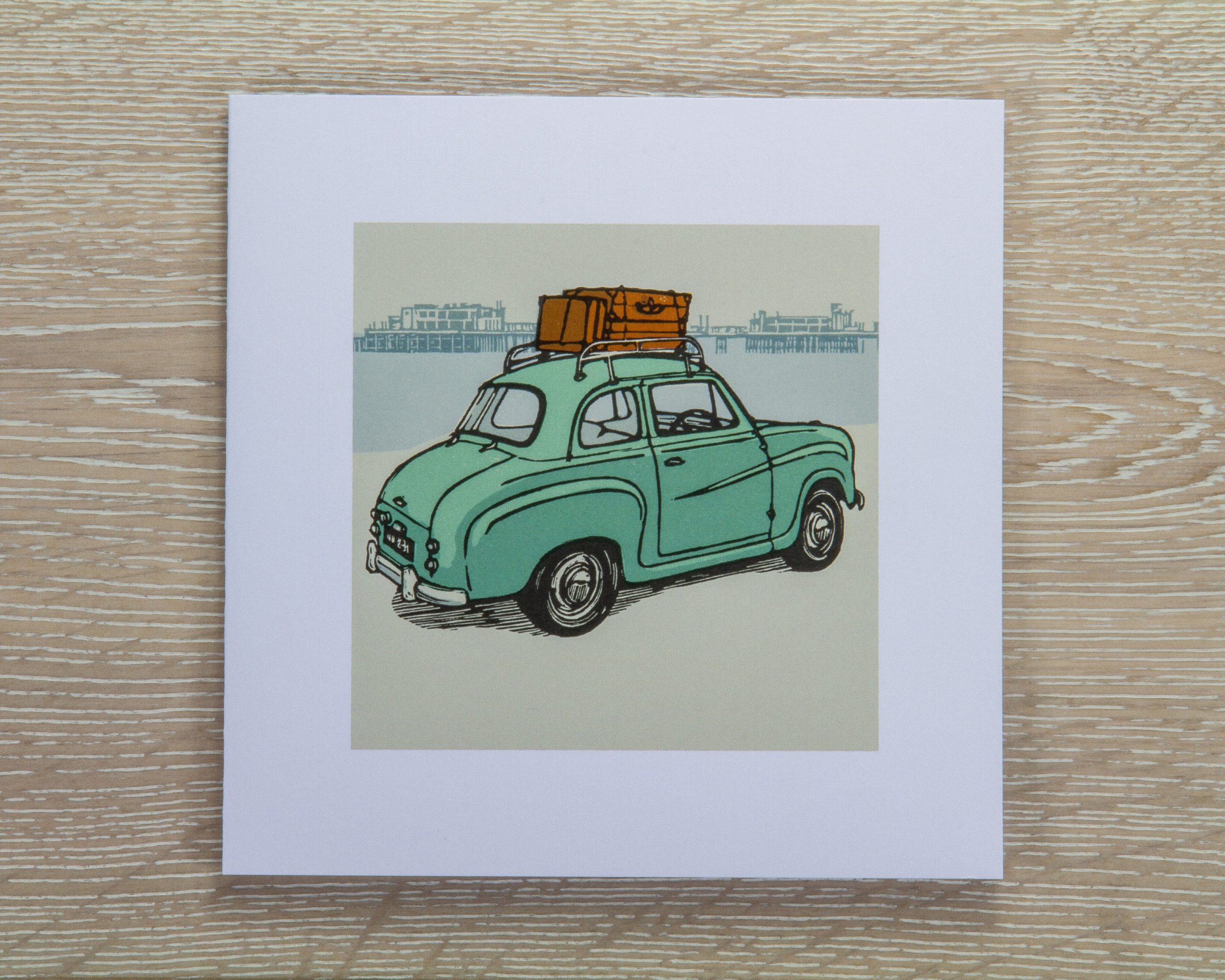 Classic Car Greetings Card Austin A35 Inky Crow Art