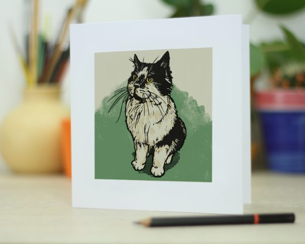 Black and white cat greetings card
